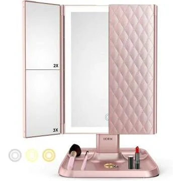 Trifold Makeup Mirror with LED Lights & Magnification