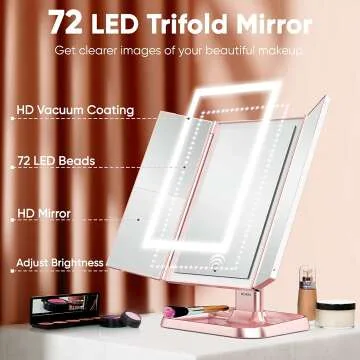 Trifold Makeup Mirror with LED Lights & Magnification