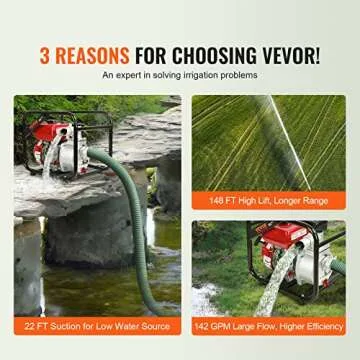 VEVOR Trash Pump 2 inch, 7HP 142 GPM, 4-Cycle Engine, Gas Powered Water Pump 148ft Lift, Gasoline Engine Water Pump 22ft Suction, Water Transfer Pump with 25ft Hose, EPA Certified