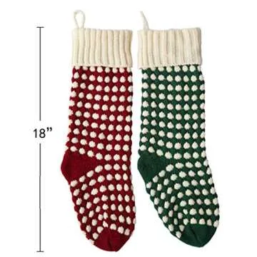 Owlgift 2 Pack 18” Burlap Christmas Stocking, Xmas Fireplace Hanging Stockings for DIY Christmas Party Decoration, Holiday Décor (One Size, Green & Red Dot)