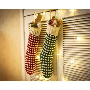 Owlgift 2 Pack 18” Burlap Christmas Stocking, Xmas Fireplace Hanging Stockings for DIY Christmas Party Decoration, Holiday Décor (One Size, Green & Red Dot)