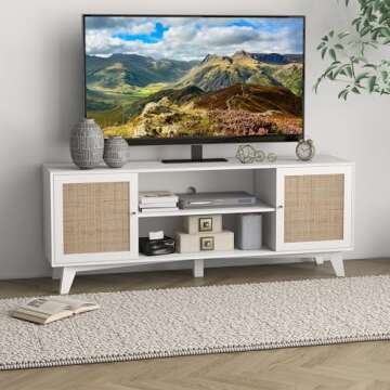 HOMCOM Boho TV Stand for 65 Inch TVs, Entertainment Center with Storage, Media TV Console Table with...