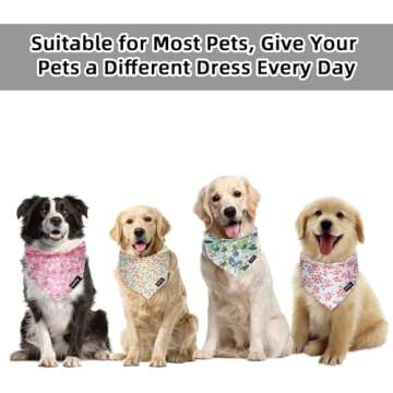 Gofshy Summer Spring Dog Bandanas-4PCS Pink Green Orange Floral Printing Dog Scarf Bib Kerchief Breed for Girl Dogs Large Medium Pets Gift