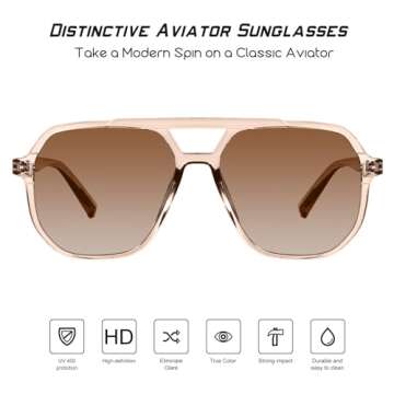 mosanana Aviator Sunglasses for Women Men Brown Polarized Trendy Cool Cute Funky Fashion Oversized Big Large Retro Vintage Stylish MS52243