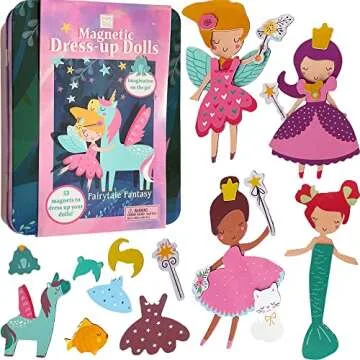 Hapinest Magnetic Dress Up Dolls for Girls, Magnet Dolls Dress Up, Pretend & Play Magnetic Travel Toys Tin Playset, Magnetic Doll Dress Up Kits for Girls Ages 4 5 6 7 Years and Up, Fairytale Fantasy