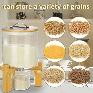 Rice Dispenser, Glass Rice Dispenser with Stand, Airtight Cereal Dry Food Glass Storage Dispenser Containers for Kitchen Organization (5L)
