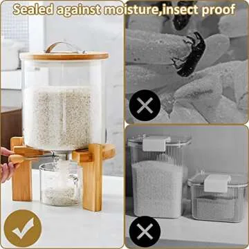 Rice Dispenser, Glass Rice Dispenser with Stand, Airtight Cereal Dry Food Glass Storage Dispenser Containers for Kitchen Organization (5L)