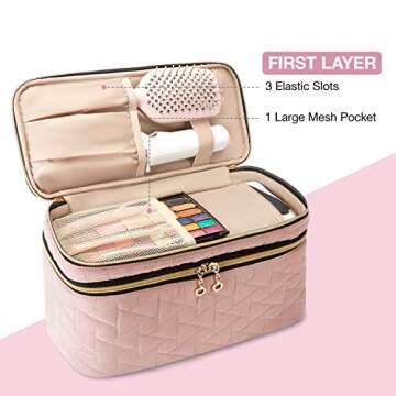 BAGSMART Makeup Bag Cosmetic Bag Large Toiletry Bag Travel Bag Case Organizer for Women, Pink