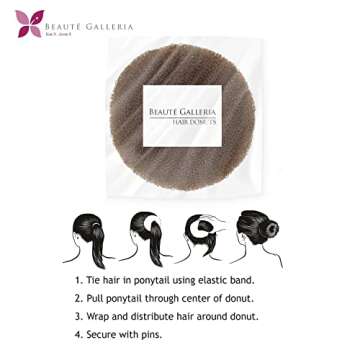 Beaute Galleria Hair Donut Bun Maker Ring Style Mesh Chignon Ballet Sock Bun (Large, Brown)