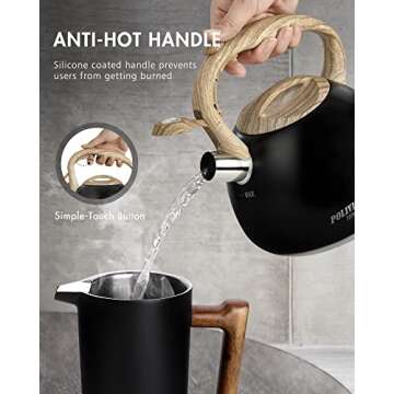 POLIVIAR Tea Kettle, Black Ti Stovetop Tea Kettle 2.7 Quart , Audible Whistling Teapot, Food Grade Stainless Steel for Anti-Rust and Anti Hot Handle, Suitable for All Heat Sources (JX2018-WB20)