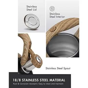 POLIVIAR Tea Kettle, Black Ti Stovetop Tea Kettle 2.7 Quart , Audible Whistling Teapot, Food Grade Stainless Steel for Anti-Rust and Anti Hot Handle, Suitable for All Heat Sources (JX2018-WB20)