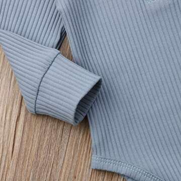 Seyurigaoka Newborn Unisex Baby Solid Bodysuit Basic Plain Rib Stitch Long Sleeve Romper Clothes for Infant Boy Girl Blue