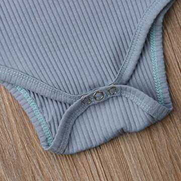 Seyurigaoka Newborn Unisex Baby Solid Bodysuit Basic Plain Rib Stitch Long Sleeve Romper Clothes for Infant Boy Girl Blue