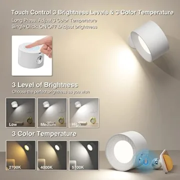 Deyagoo LED Wall Sconce with Rechargeable Battery & Touch Control