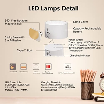 Deyagoo LED Wall Sconce with Rechargeable Battery & Touch Control