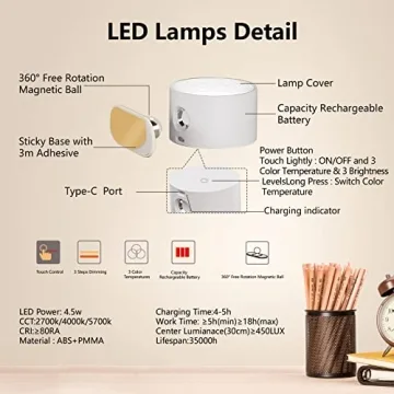 Deyagoo LED Wall Sconce with Rechargeable Battery & Touch Control