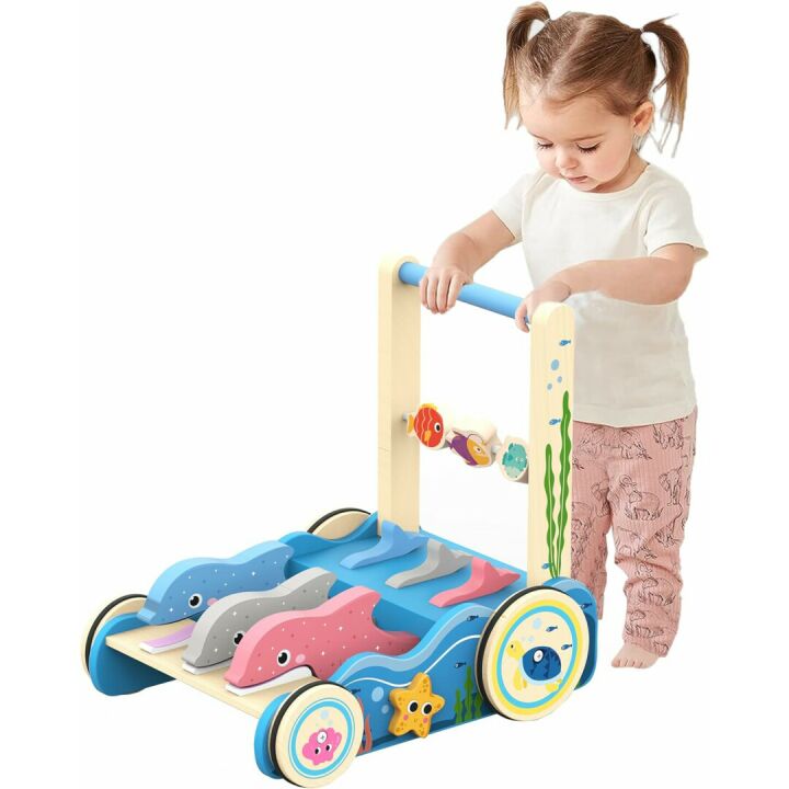 Wooden Baby Activity Walker with Singing Dolphin Toy