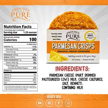 Proudly Pure Parmesan Cheese Crisps - Keto Snacks Zero Carb Crunchy Delicious Healthy 100% Natural Aged Cheesy Parm Chips Wheat & Gluten Free Keto Crackers Low Carb Snacks (Original, 4 Pack)