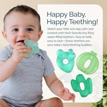 Itzy Ritzy Water-Filled Teethers - Cold Cutie Coolers Textured On Both Sides to Massage Sore Gums & Emerging Teeth - Can Be Chilled in Refrigerator, Set of 3 Green Cactus Water Teethers
