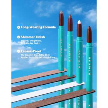 KIMUSE Eyeshadow Stick 4 Colors Set, 3-in-1 Eye Brightener Stick, Long Lasting, Waterproof, Buildabl...