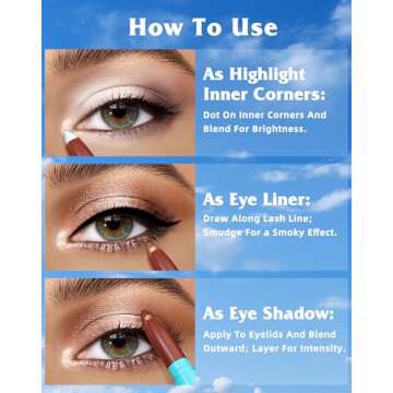 KIMUSE 4 Colors Eyeshadow Stick - 3-in-1 Eye Brightener