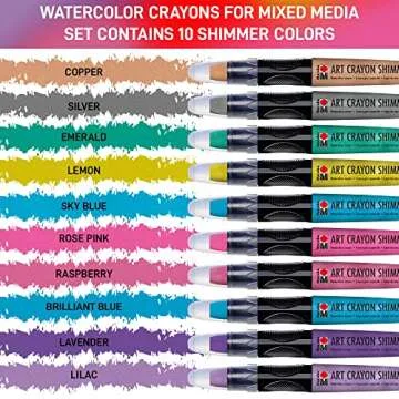 Marabu Art Crayons Shimmer Set - 10 Highly Pigmented Metallic Watercolor Crayons - Smooth and Easy B...