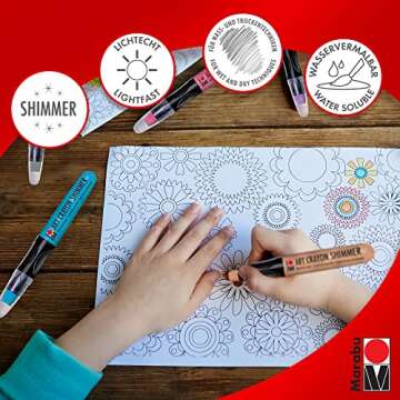 Marabu Art Crayons Shimmer Set - 10 Highly Pigmented Metallic Watercolor Crayons - Smooth and Easy Blending Water Soluble Crayons for Mixed Media Artists - Arts and Crafts for Adults