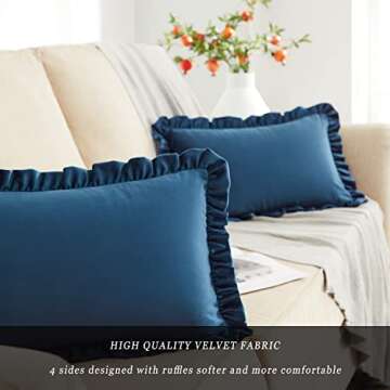 GIGIZAZA Velvet Dark Blue Lumbar Pillow Covers Set