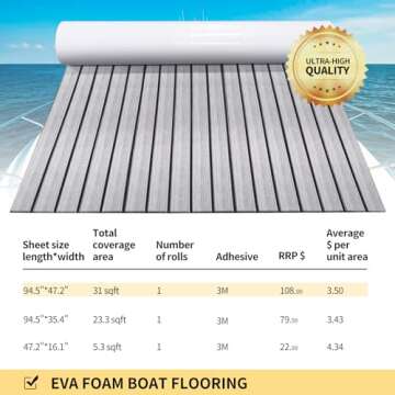 EVA Foam Boat Flooring with 3M Adhesive Backing Boat Decking Foam Self-Adhesive Sea Deck Boat Flooring 94.5"x47.2"/35.4",47.2"x16.1" EVA Foam Decking Sheet for Jon Boats Swim Platform RV Floor