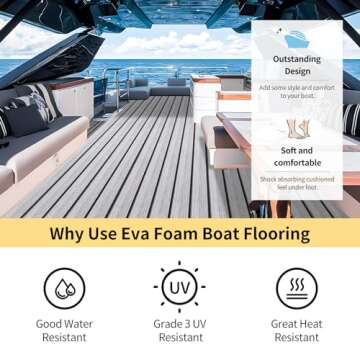 EVA Foam Boat Flooring with 3M Adhesive Backing Boat Decking Foam Self-Adhesive Sea Deck Boat Flooring 94.5"x47.2"/35.4",47.2"x16.1" EVA Foam Decking Sheet for Jon Boats Swim Platform RV Floor