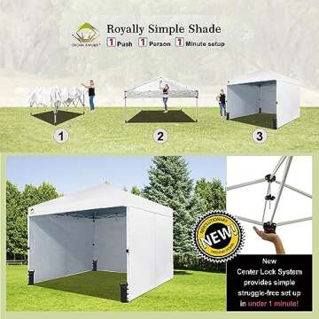 CROWN SHADES 10X10 Comercial Instant Canopy Pop Up Tent with Center Lock (10x10 with 4 Sidewalls, White)