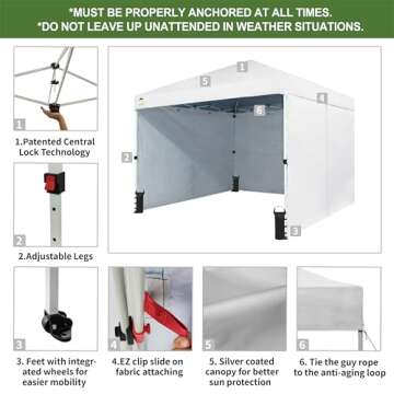 CROWN SHADES 10X10 Comercial Instant Canopy Pop Up Tent with Center Lock (10x10 with 4 Sidewalls, White)