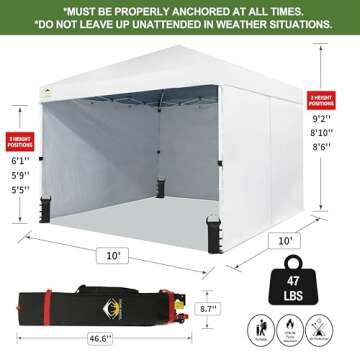 CROWN SHADES 10X10 Comercial Instant Canopy Pop Up Tent with Center Lock (10x10 with 4 Sidewalls, White)
