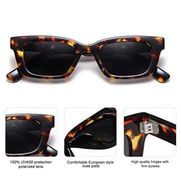SOJOS Rectangular Retro Skinny Sunglasses for Men and Women UNITY SJ2134 with Tortoise Frame/Grey Lens