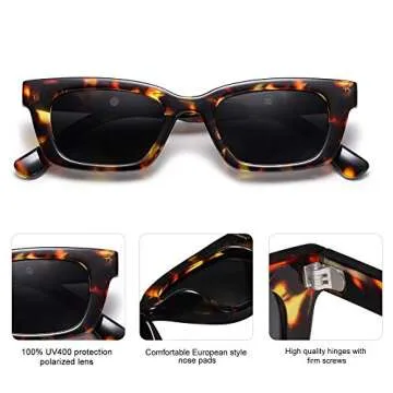 SOJOS Rectangular Retro Skinny Sunglasses for Men and Women UNITY SJ2134 with Tortoise Frame/Grey Lens