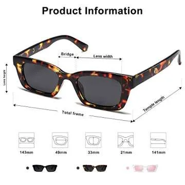 SOJOS Rectangular Retro Skinny Sunglasses for Men and Women UNITY SJ2134 with Tortoise Frame/Grey Lens