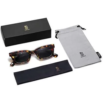 SOJOS Rectangular Retro Skinny Sunglasses for Men and Women UNITY SJ2134 with Tortoise Frame/Grey Lens