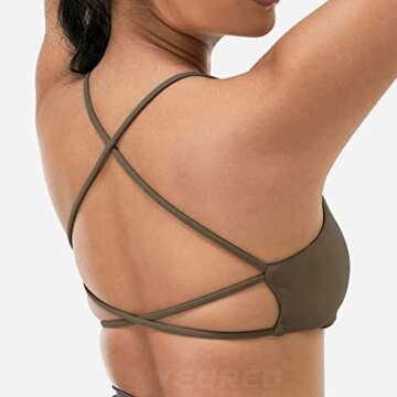 YEOREO Pearl Women's Sports Bra Strappy Criss Cross Back Bra Removable Padded Yoga Crop Top Coffee S
