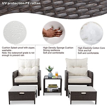 Vongrasig 5 Piece Wicker Patio Furniture Set for Outdoors