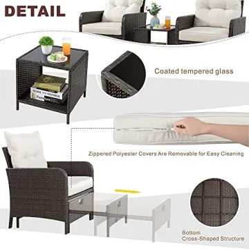 Vongrasig 5 Piece Wicker Patio Furniture Set for Outdoors