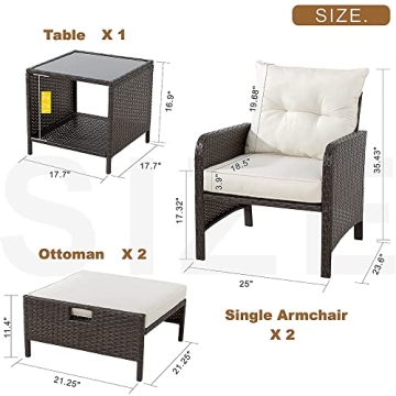 Vongrasig 5 Piece Wicker Patio Furniture Set for Outdoors