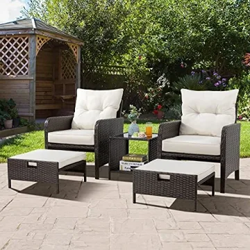 Vongrasig 5 Piece Wicker Patio Furniture Set for Outdoors
