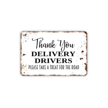 Distressed White 8" x 12" Thank You Delivery Drivers Metal Sign with Faux Rust
