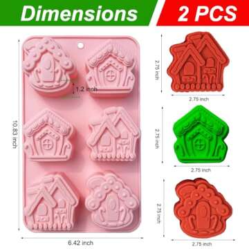 BENEKIY 2 Pack 3D Christmas House Silicone Molds Gingerbread House Soap Moulds Tray 6 Cavity Non-stick Baking Molds for Chocolate Cake Dessert Candy Mousse Pastry Handmade Soap