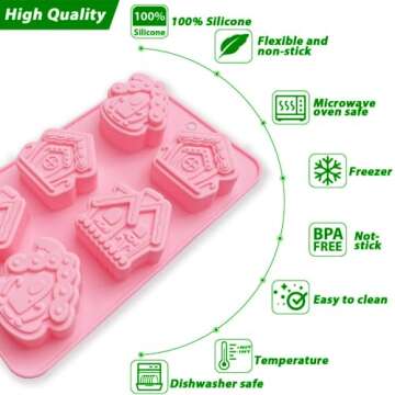 BENEKIY 2 Pack 3D Christmas House Silicone Molds Gingerbread House Soap Moulds Tray 6 Cavity Non-stick Baking Molds for Chocolate Cake Dessert Candy Mousse Pastry Handmade Soap