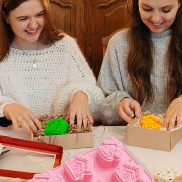BENEKIY 2 Pack 3D Christmas House Silicone Molds Gingerbread House Soap Moulds Tray 6 Cavity Non-stick Baking Molds for Chocolate Cake Dessert Candy Mousse Pastry Handmade Soap