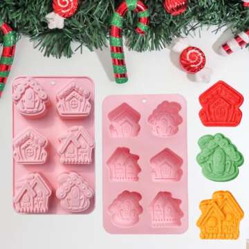 BENEKIY 2 Pack 3D Christmas House Silicone Molds Gingerbread House Soap Moulds Tray 6 Cavity Non-stick Baking Molds for Chocolate Cake Dessert Candy Mousse Pastry Handmade Soap