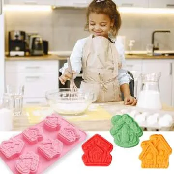 BENEKIY 2 Pack 3D Christmas House Silicone Molds Gingerbread House Soap Moulds Tray 6 Cavity Non-stick Baking Molds for Chocolate Cake Dessert Candy Mousse Pastry Handmade Soap