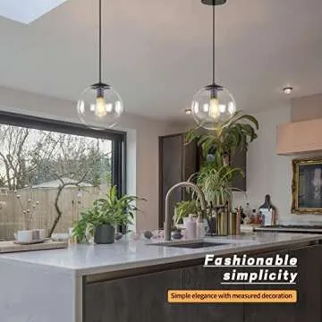 KoKo&Yukina Globe Pendant Lighting for Kitchen Island Mid Century Modern Hanging Light Fixture with Clear Globe Glass Black Industrial Hanging Ceiling Lights for Sink Bathroom Entryway