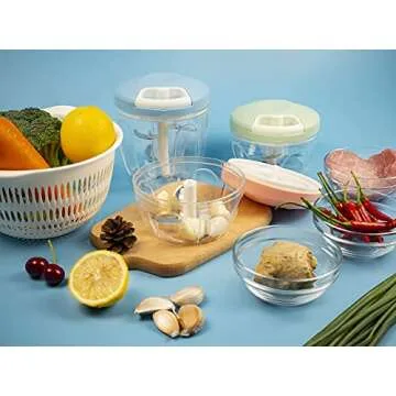 Manual Food Chopper Hand Pull Chopper Veggies Processor for Onions, Peppers, Carrots, Nuts, Kitchen Gadget by KAUKKO (500ml/2 Cup) (Pink-L)